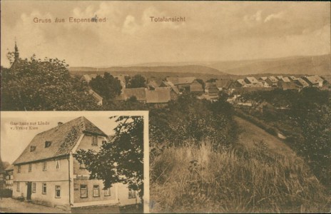 Alte Ansichtskarte Lorch-Espenschied, Totalansicht, Gasthaus zur Linde