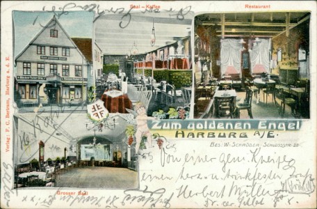 Alte Ansichtskarte Hamburg-Harburg, Zum goldenen Engel Bes. W. Schröder, Schlossstr. 28