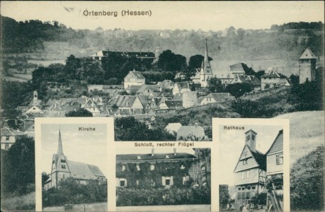 Alte Ansichtskarte Ortenberg (Hessen), Gesamtansicht, Kirche, Schloß, Rathaus