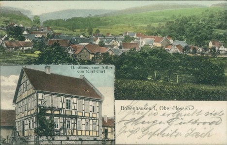 Alte Ansichtskarte Ranstadt-Bobenhausen, Gesamtansicht, Gasthaus zum Adler von Karl Carl