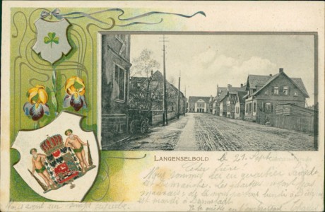 Alte Ansichtskarte Langenselbold, Gelnhauserstrasse mit Wappen