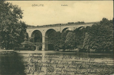 Alte Ansichtskarte Görlitz, Viadukt mit Eisenbahn