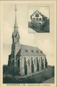 Alte Ansichtskarte Wiesbaden-Schierstein, Kathoische Kirche mit Pfarrhaus