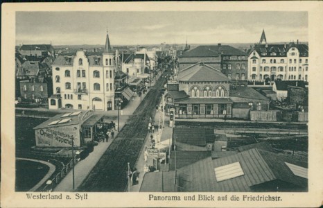 Alte Ansichtskarte Westerland a. Sylt, Panorama und Blick auf die Friedrichstr.