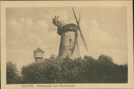 Alte Ansichtskarte Jüchen, Windmühle und Wasserturm