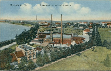 Alte Ansichtskarte Düsseldorf-Benrath, Rheinwerft mit Industrie-Anlagen