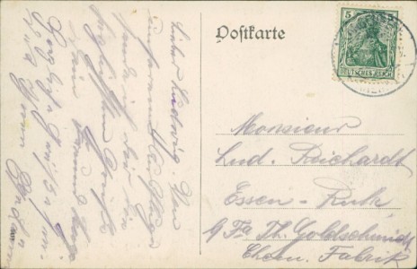 Adressseite der Ansichtskarte Hattingen-Niederbredenscheid, Erholungsheim Th. Goldschmidt