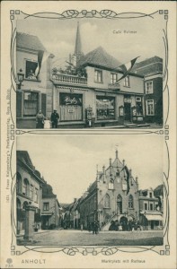 Alte Ansichtskarte Isselburg-Anholt, Café Reimer, Marktplatz mit Rathaus