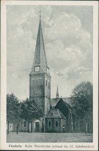 Alte Ansichtskarte Krefeld-Fischeln, Kath. Pfarrkirche (erbaut im 12. Jahrhundert)