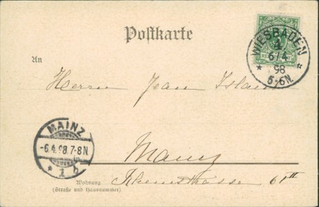 Adressseite der Ansichtskarte Wiesbaden, Pensionat Bernhardt, Kapellenstr. 44