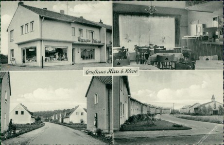 Alte Ansichtskarte Bedburg-Hau, Bäckerei-Lebensmittel-Gastwirtschaft Heinz Kempkes, Hau bei Kleve