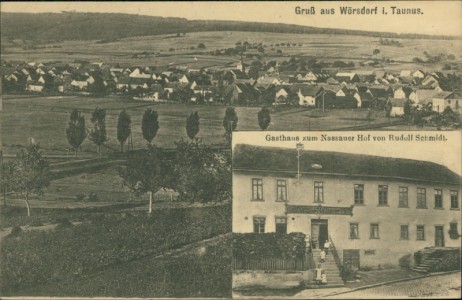 Alte Ansichtskarte Idstein-Wörsdorf, Gesamtansicht, Gasthaus zum Nassauer Hof von Rudolf Schmidt