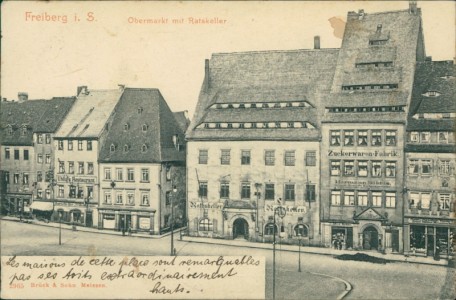 Alte Ansichtskarte Freiberg, Obermarkt mit Ratskeller