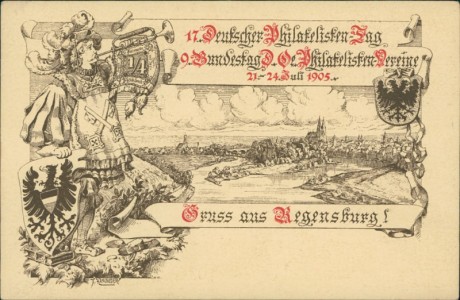 Alte Ansichtskarte Regensburg, 17. Deutscher Philatelisten-Tag 21-24 Juli 1905