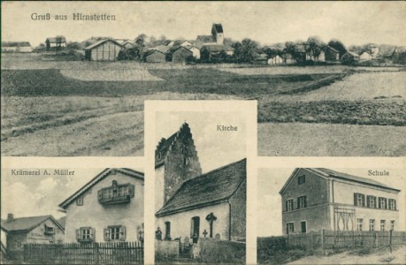 Alte Ansichtskarte Kipfenberg Hirnstetten, Gesamtansicht, Krämerei A. Müller, Kirche, Schule