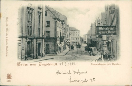 Alte Ansichtskarte Ingolstadt, Donaustrasse mit Theater
