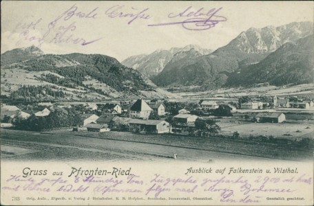 Alte Ansichtskarte Pfronten-Ried, Ausblick auf Falkenstein u. Vilsthal