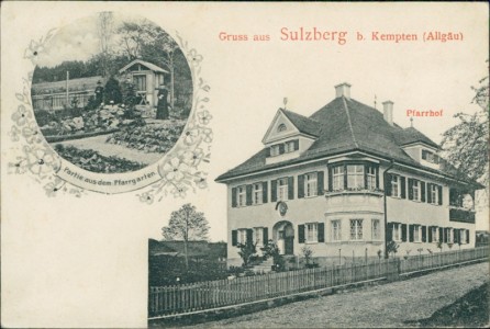 Alte Ansichtskarte Sulzberg, Pfarrhof, Partie aus dem Pfarrgarten