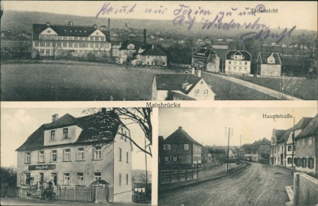 Alte Ansichtskarte Burgkunstadt Mainbrücke, Teilansicht, Gasthaus o.ä., Hauptstraße
