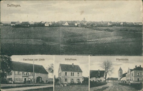 Alte Ansichtskarte Günzburg-Deffingen, Gesamtansicht, Gasthaus zur Linde, Schulhaus, Pfarrkirche