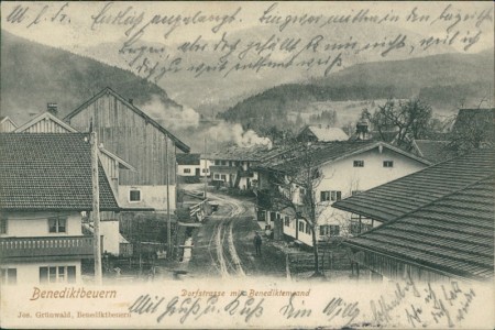 Alte Ansichtskarte Benediktbeuern, Dorfstrasse mit Benediktenwand