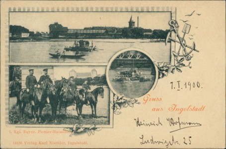 Alte Ansichtskarte Ingolstadt, 1. Kgl. Bayer. Pionier-Bataillon