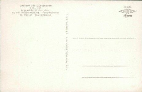 Adressseite der Ansichtskarte Weimar (Lahn)-Argenstein, Gasthof zur Ochsenburg
