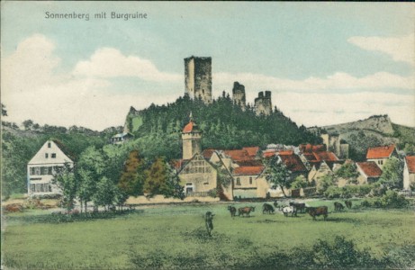 Alte Ansichtskarte Wiesbaden-Sonnenberg, Gesamtansicht mmit Burgruine