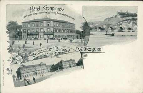 Alte Ansichtskarte Würzburg, Hotel Kronprinz