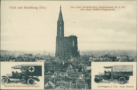 Alte Ansichtskarte Strasbourg Straßburg, Mathis A.-G. Automobilwerke. Mathis-Krankentransportwgen, Lastwagen, 2 Ton. Type Mathis