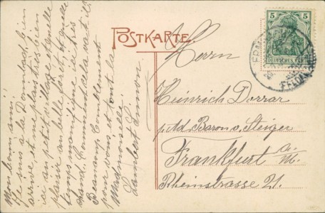 Adressseite der Ansichtskarte Dermbach, Gesamtansicht, Kriegerdenkmal von 1866, Bahnhofstrasse