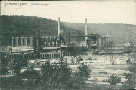 Alte Ansichtskarte Knutange / Kneuttingen, Fentscher Hütte. Hochöfenanlagen