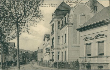 Alte Ansichtskarte Falkenberg i. Mark, Straßenpartie