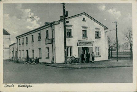 Alte Ansichtskarte Sieradz / Schieratz, Deutsche Gaststätte Jos. Gerstel, Bahnhofstr. 2