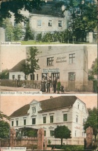 Alte Ansichtskarte Reichen-Birkendorf / Zadroże, Schloß Reichen, Warenhaus Fritz Niedergesäß, Schloß Birkendorf