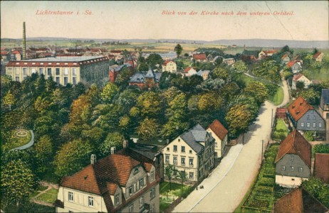 Alte Ansichtskarte Lichtentanne, Blick von der Kirche nach dem unteren Ortsteil