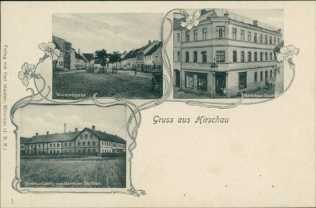 Alte Ansichtskarte Hirschau, Marktstrasse, Warenhaus Stauber, Steingutfabrik von Gebrüder Dorfner
