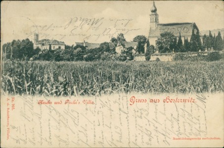 Alte Ansichtskarte Dresden-Hosterwitz, Kirche und Finke's Villa