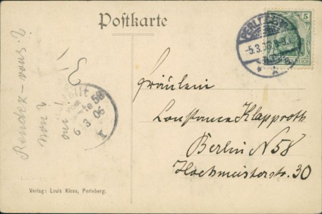 Adressseite der Ansichtskarte Perleberg, Kriegerdenkmal