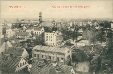 Alte Ansichtskarte Neusalz (Oder) / Nowa Sól, Panorama vom Turm der kath. Kirche gesehen