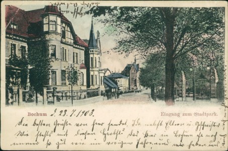 Alte Ansichtskarte Bochum, Eingang zum Stadtpark