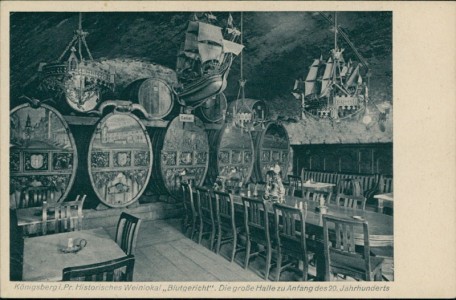 Alte Ansichtskarte Königsberg / Kaliningrad, Historisches Weinlokal "Blutgericht". Die große Halle zu Anfang des 20. Jahrhunderts