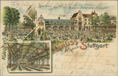 Alte Ansichtskarte Stuttgart, Saalbau und Garten der Brauerei Dinkelacker