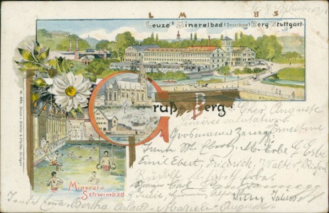 Alte Ansichtskarte Stuttgart-Berg, Leuze's Mineralbad (Inselbad)
