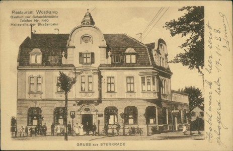 Alte Ansichtskarte Oberhausen-Sterkrade, Restaurant Wüstkamp. Gasthof zur Schneidemühle