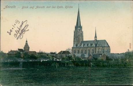 Alte Ansichtskarte Willich-Anrath, Blick auf Anrath mit der Kath. Kirche