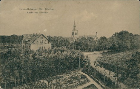 Alte Ansichtskarte Bielefeld-Eckardtsheim, Kirche und Pfarrhaus