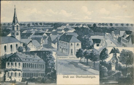 Alte Ansichtskarte Oberhausbergen, Gesamtansicht, Schloß Diebold, Kriegerdenkmal