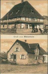 Alte Ansichtskarte Mackenheim, Gasthaus zur Krone von Joseph Martin Spezereihandlung von Eugen Krempp u. Post