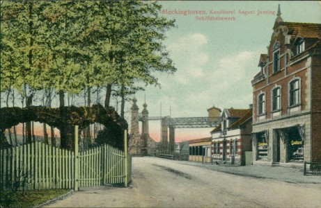 Alte Ansichtskarte Datteln-Meckinghoven, Konditorei August Jansing, Schiffshebewerk
